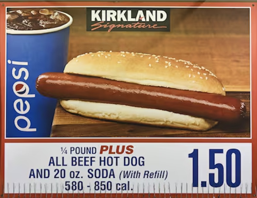 All beef hot dog and 20 oz. soda, $1.50